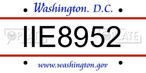 IIE8952 District Of Columbia License Plate