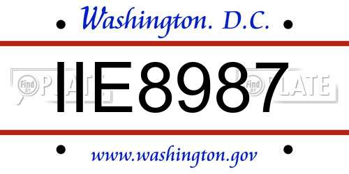 IIE8987 District Of Columbia License Plate