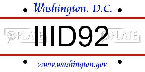 IIID92 District Of Columbia License Plate
