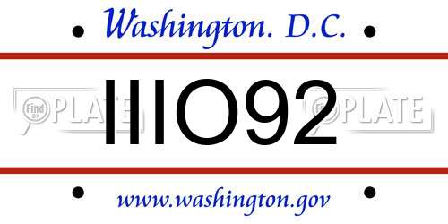 IIIO92 District Of Columbia License Plate