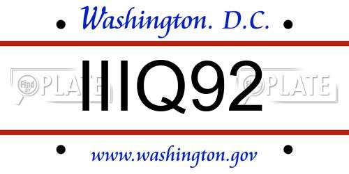 IIIQ92 District Of Columbia License Plate