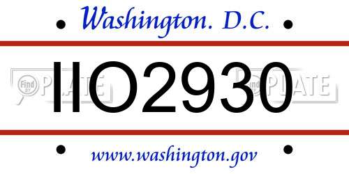 IIO2930 District Of Columbia License Plate