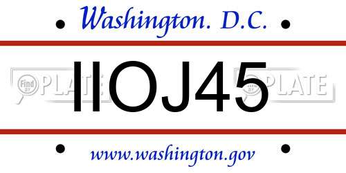 IIOJ45 District Of Columbia License Plate