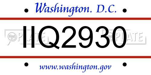 IIQ2930 District Of Columbia License Plate