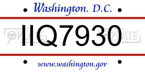 IIQ7930 District Of Columbia License Plate