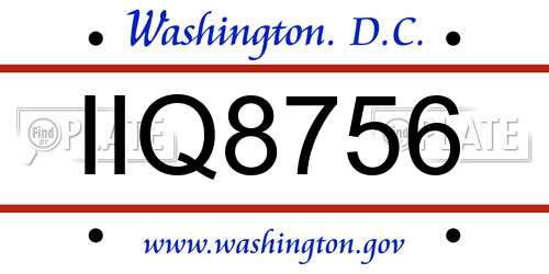 IIQ8756 District Of Columbia License Plate