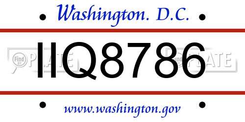 IIQ8786 District Of Columbia License Plate