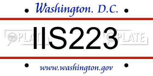 IIS223 District Of Columbia License Plate