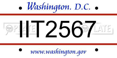 IIT2567 District Of Columbia License Plate