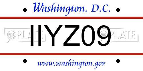 IIYZ09 District Of Columbia License Plate