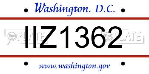 IIZ1362 District Of Columbia License Plate