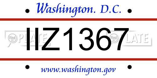 IIZ1367 District Of Columbia License Plate