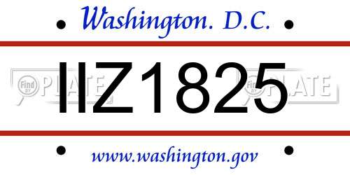 IIZ1825 District Of Columbia License Plate
