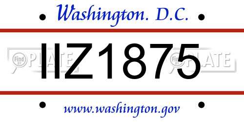IIZ1875 District Of Columbia License Plate