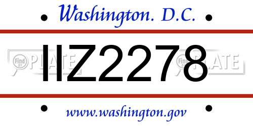 IIZ2278 District Of Columbia License Plate