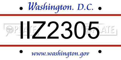 IIZ2305 District Of Columbia License Plate