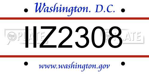 IIZ2308 District Of Columbia License Plate