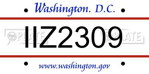 IIZ2309 District Of Columbia License Plate
