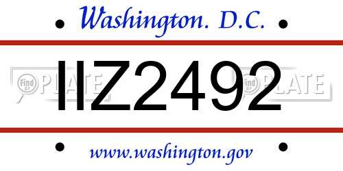 IIZ2492 District Of Columbia License Plate