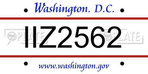 IIZ2562 District Of Columbia License Plate