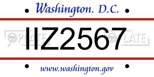 IIZ2567 District Of Columbia License Plate