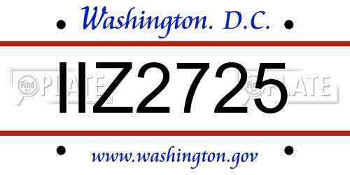 IIZ2725 District Of Columbia License Plate