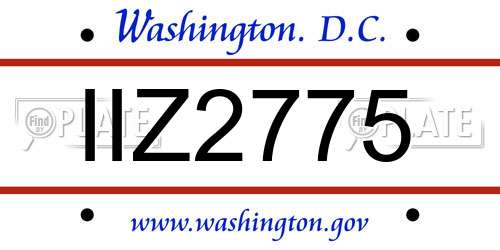 IIZ2775 District Of Columbia License Plate