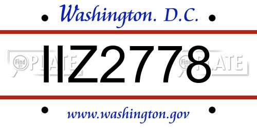 IIZ2778 District Of Columbia License Plate