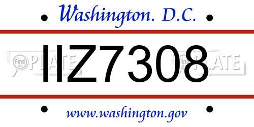 IIZ7308 District Of Columbia License Plate