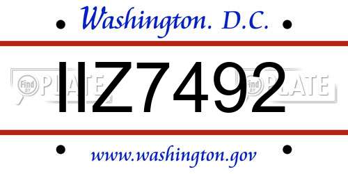 IIZ7492 District Of Columbia License Plate