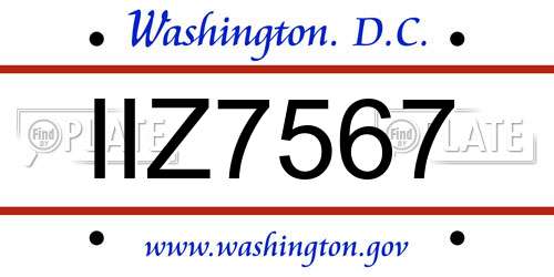 IIZ7567 District Of Columbia License Plate