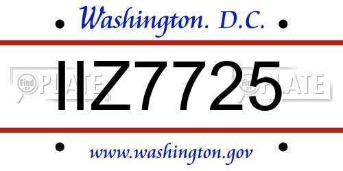 IIZ7725 District Of Columbia License Plate