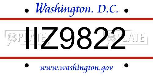 IIZ9822 District Of Columbia License Plate