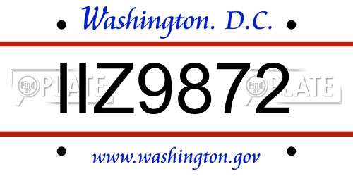 IIZ9872 District Of Columbia License Plate