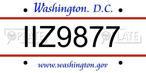 IIZ9877 District Of Columbia License Plate