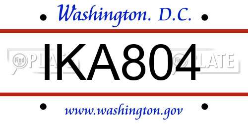 IKA804 District Of Columbia License Plate