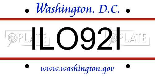 ILO92I District Of Columbia License Plate