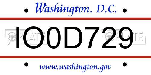 IO0D729 District Of Columbia License Plate