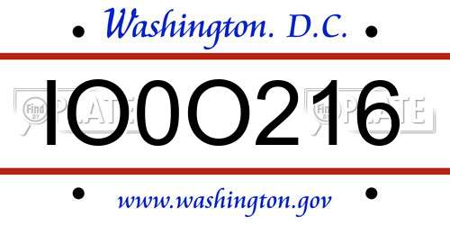 IO0O216 District Of Columbia License Plate
