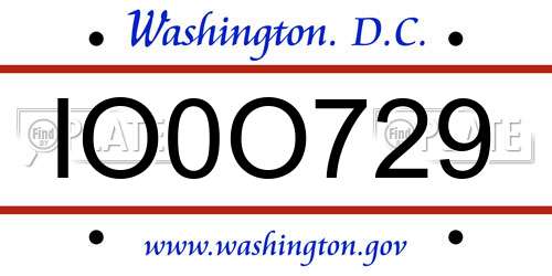 IO0O729 District Of Columbia License Plate