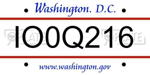 IO0Q216 District Of Columbia License Plate
