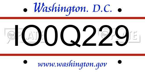 IO0Q229 District Of Columbia License Plate
