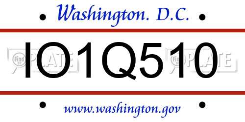IO1Q510 District Of Columbia License Plate