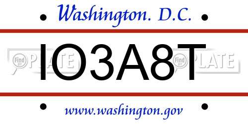 IO3A8T District Of Columbia License Plate