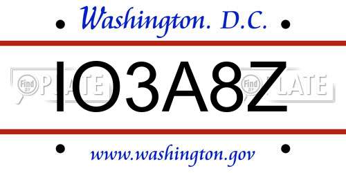 IO3A8Z District Of Columbia License Plate