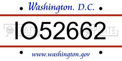 IO52662 District Of Columbia License Plate