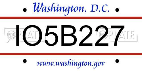 IO5B227 District Of Columbia License Plate