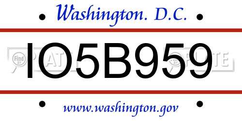 IO5B959 District Of Columbia License Plate