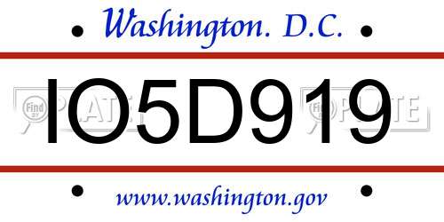 IO5D919 District Of Columbia License Plate