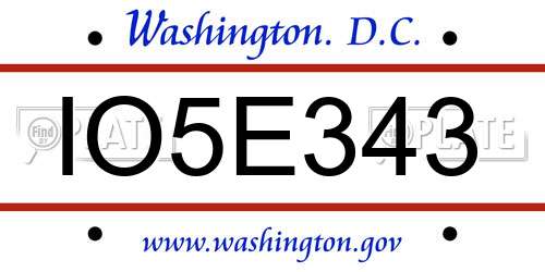 IO5E343 District Of Columbia License Plate